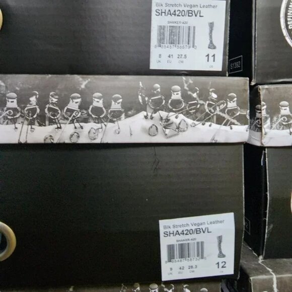 Shaker 420 Black sTRETCH 4.5" Wedge Heel OTK Thigh Boots Skulls Zippers NY DEMON - Picture 14 of 16